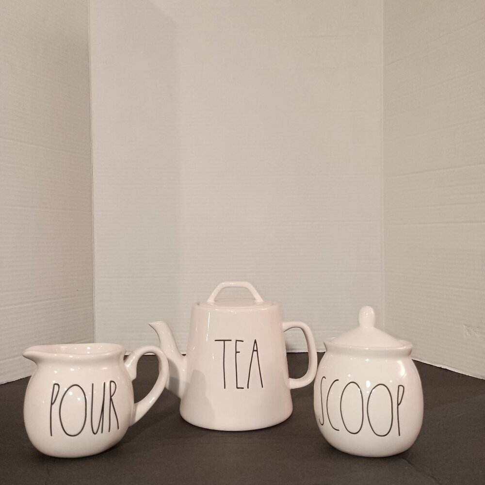 Rae Dunn 3 Piece Tea Set Pitcher Creamer and Sugar Artisan Collection by Magenta